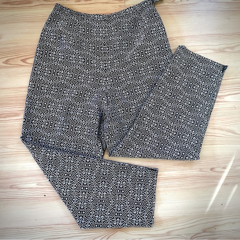 Talbots Silk Black and White Print Dress Ankle Pant